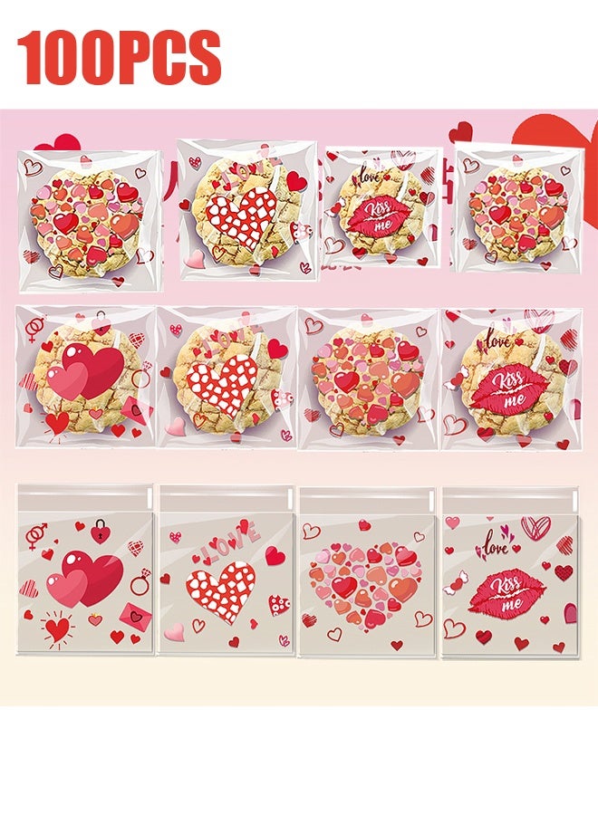 Happy D 100 heart-shaped self-adhesive OPP plastic bags for candy, cookies, and gifts, suitable for Valentine's Day, weddings, and parties - Image 1